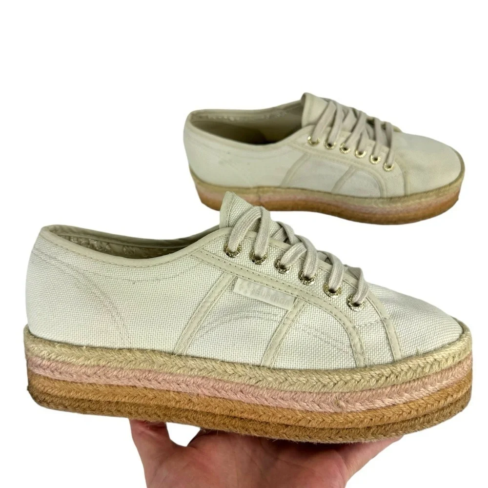Superga 2790 Cotropew Light Sand Beige Canvas Colour Rope Platform Sneakers 8.5